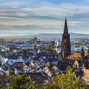 Germany, XXL panorama of city freiburg im breisgau skyline with 