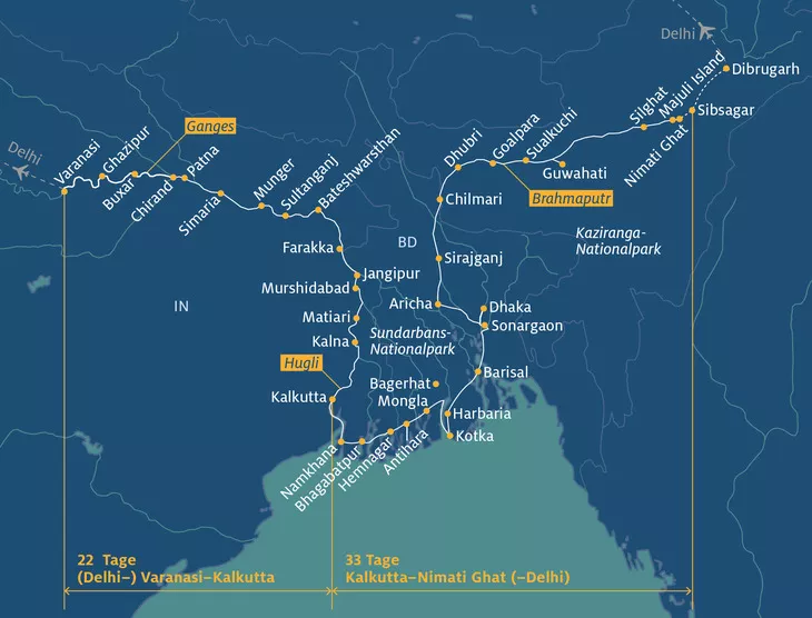 Routenplan Varanasi-Nimati Ghat