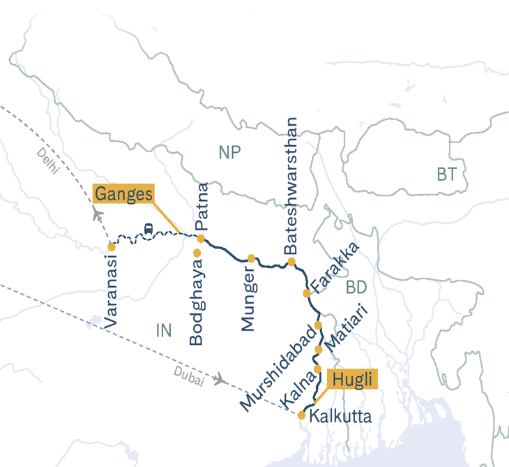 Routenplan Kalkutta-Patna-Varanasi