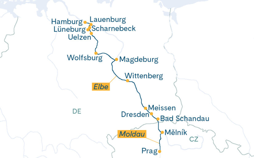 Routenplan Hamburg-Prag